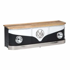 Meuble TV noir avec plateau en bois de manguier Combi