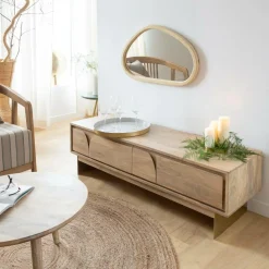 Miroir abstrait en bois de manguier clair Marley