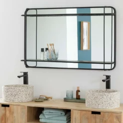 Miroir avec étagère en bois et métal Jill