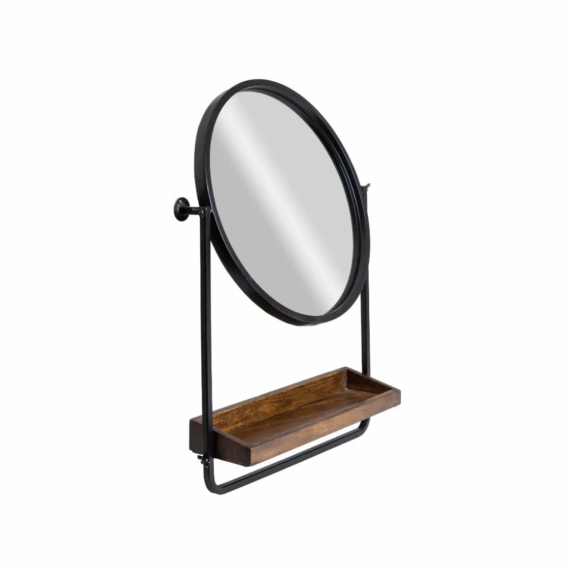 Miroir rond avec étagère en bois et métal Gary