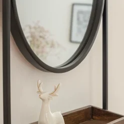 Miroir rond avec étagère en bois et métal Gary