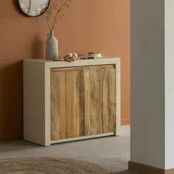 Petit buffet 2 portes en bois effet béton et bois recyclé Dalva