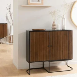 Petit buffet arrondi en bois de manguier et métal Ysé