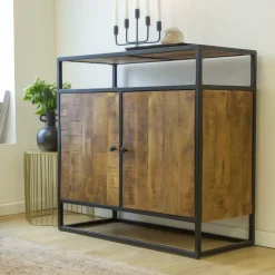 Petit buffet en métal et bois de manguier Marcel