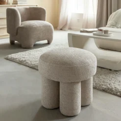 Petit tabouret en tissu écru Toby