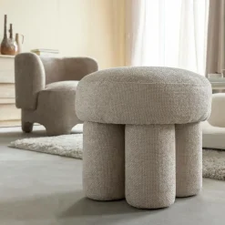 Petit tabouret en tissu écru Toby