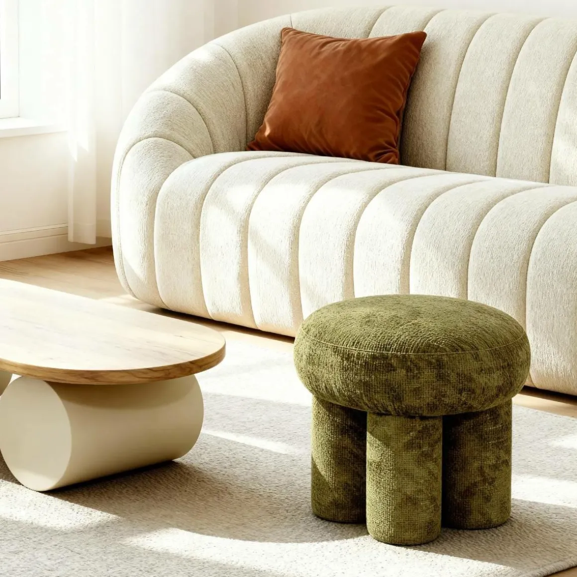 Petit tabouret en tissu kaki Toby