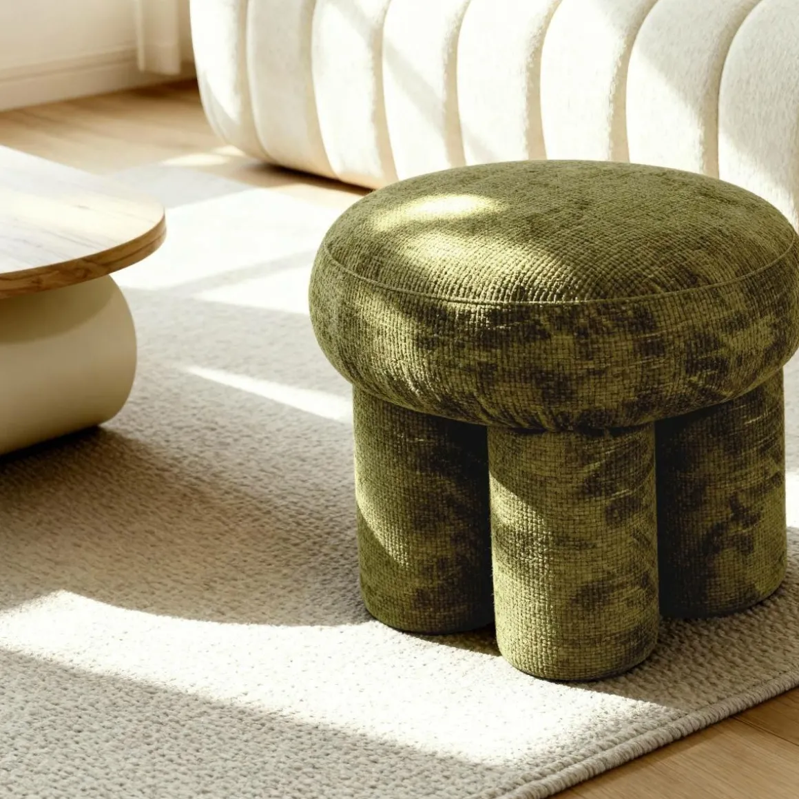 Petit tabouret en tissu kaki Toby