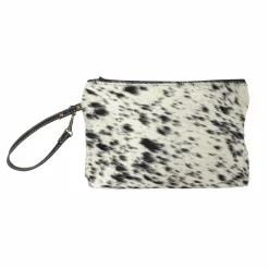 Pochette en cuir et peau de vache, noir et blanc
