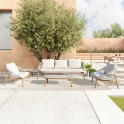 Salon de jardin à cordes 5 places gris clair Sayen