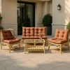 Salon de jardin en rotin avec coussins terracotta Rattan