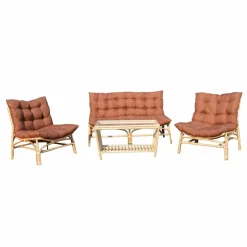 Salon de jardin en rotin avec coussins terracotta Rattan