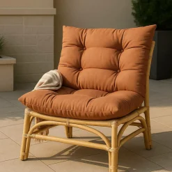 Salon de jardin en rotin avec coussins terracotta Rattan