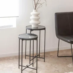 Sellette gigogne en métal et en verre Florian