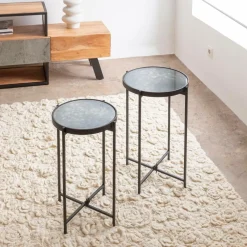 Sellette gigogne en métal et en verre Florian