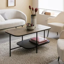 Table basse avec plateau en aluminium doré et métal noir Victoria