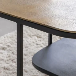 Table basse avec plateau en aluminium doré et métal noir Victoria