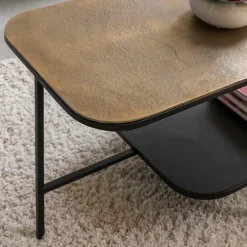 Table basse avec plateau en aluminium doré et métal noir Victoria