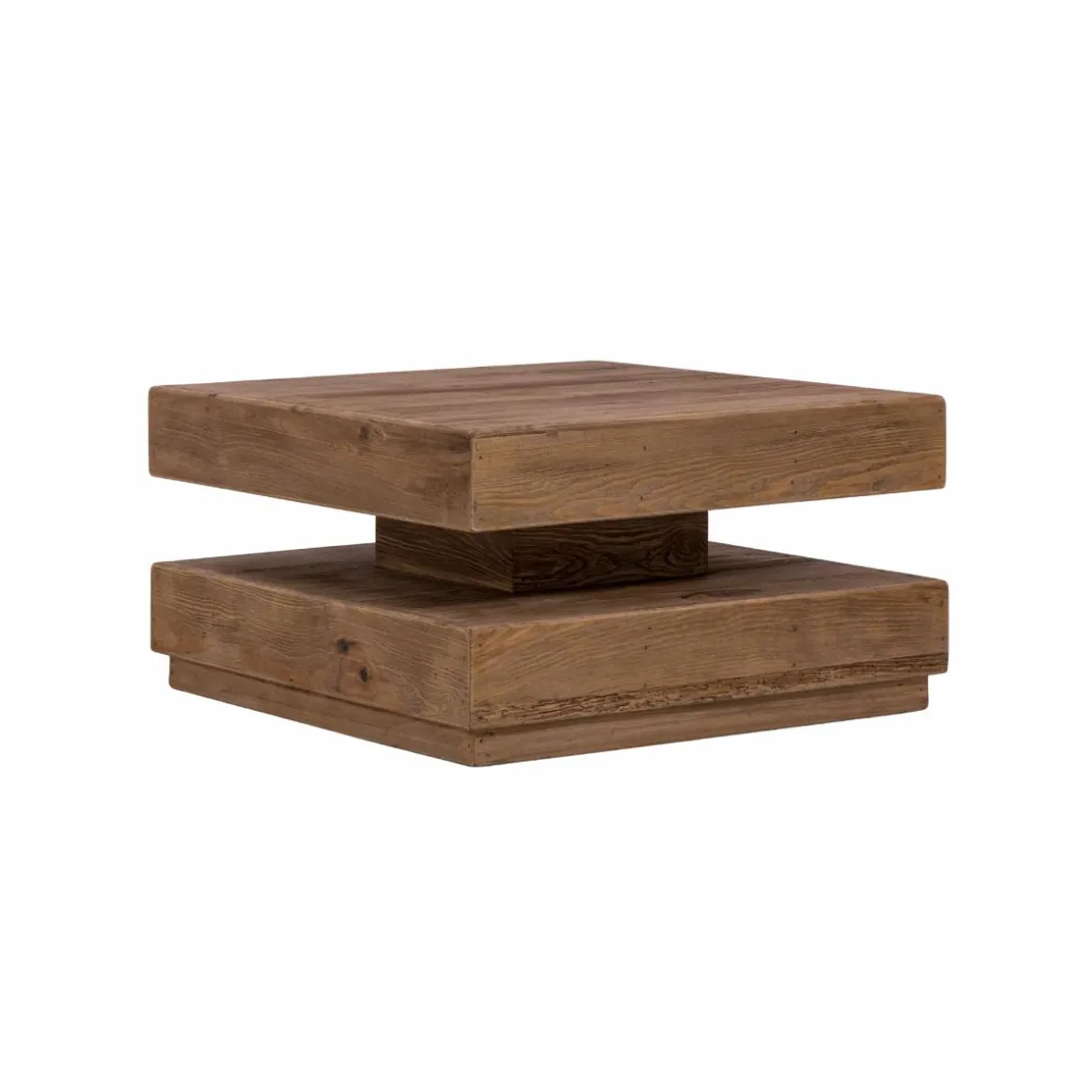 Table basse carrée à double plateau en bois recyclé Blaise