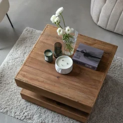 Table basse carrée à double plateau en bois recyclé Blaise