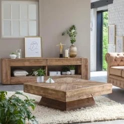 Table basse carrée en bois recyclé Blaise