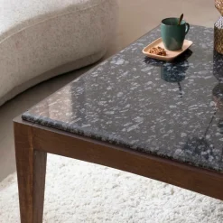 Table basse carrée en bois de manguier et marbre noir Ilithe