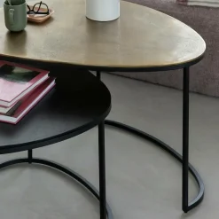 Table basse gigogne en aluminium doré et métal noir Victoria