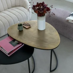 Table basse gigogne en aluminium doré et métal noir Victoria