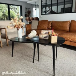Table basse gigogne en bois de manguier noir Valério