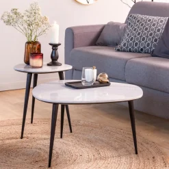 Table basse gigogne en marbre blanc Ariane