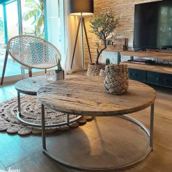 Table basse gigogne ronde en bois recyclé Milla