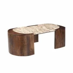 Table basse ovale en bois de manguier et marbre Agnès