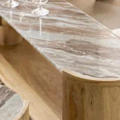 Table basse ovale en bois de manguier et marbre Isabella