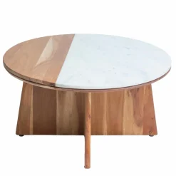 Table basse ronde en bois d'acacia et marbre Homère