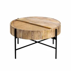 Table basse ronde en bois et en cannage Lucie
