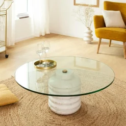 Table basse ronde en marbre et verre Lara