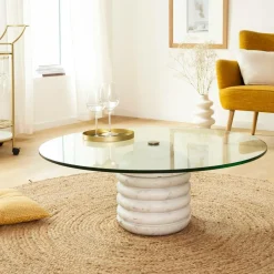 Table basse ronde en marbre et verre Lara