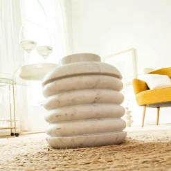 Table basse ronde en marbre et verre Lara