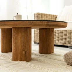 Table basse ronde en pin recyclé Constance