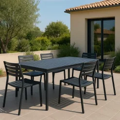 Table de jardin en aluminium gris foncé Kaïa