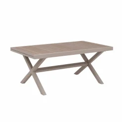 Table de jardin taupe et effet bois en aluminium Ayden