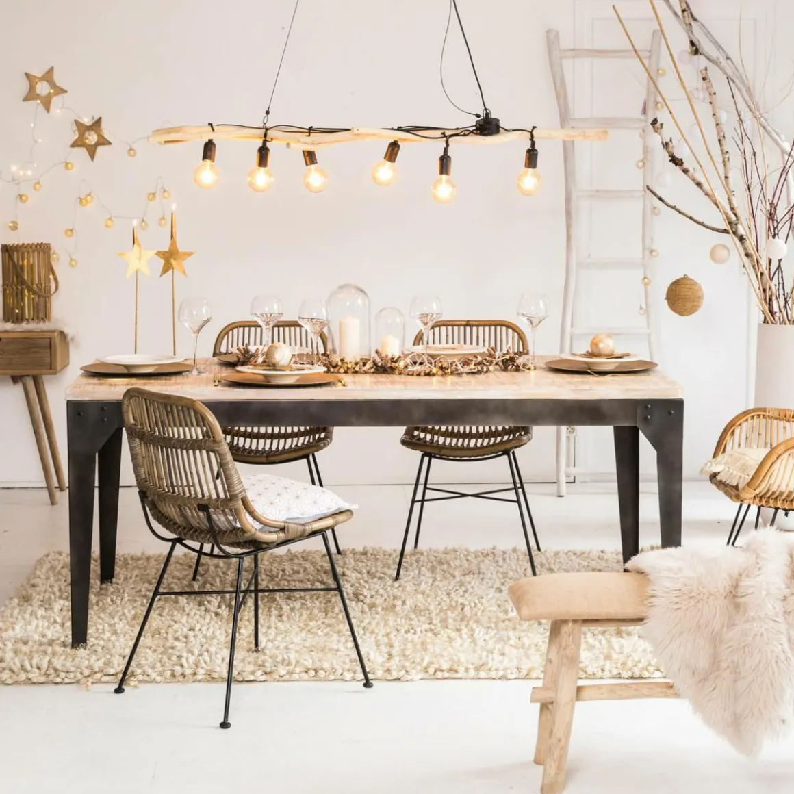 Table à manger avec allonges en bois de manguier et métal Locker