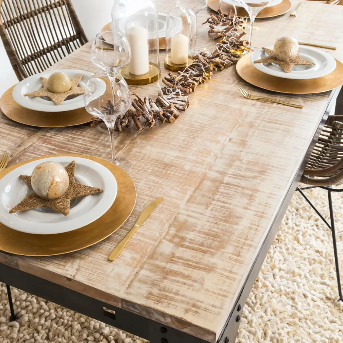 Table à manger avec allonges en bois de manguier et métal Locker