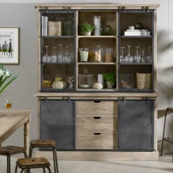 Vaisselier en bois de manguier brossé et métal gris Helsinki