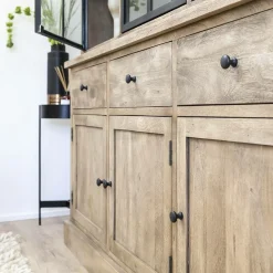 Vaisselier en bois de manguier brossée et métal noir Clotilde