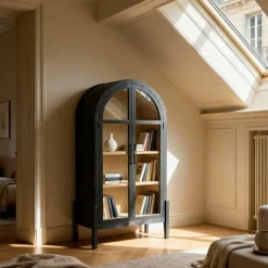 Vitrine arrondie en bois d'orme Bruce