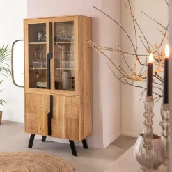 Vitrine en bois d'acacia et métal Mano