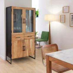 Vitrine en bois d'acacia et métal Bosco