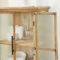 Vitrine en bois de sapin et verre strié 2 portes Nicole